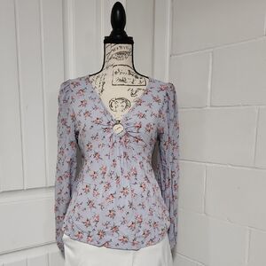 Crave Fame Light Blue Floral Peasant Blouse, Medium ***needs Small Repair